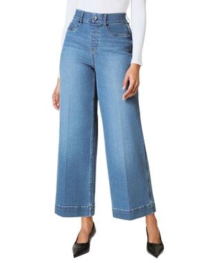 NWT SPANX Stonewashed Blue Cropped Wide leg pull on Jeans size S